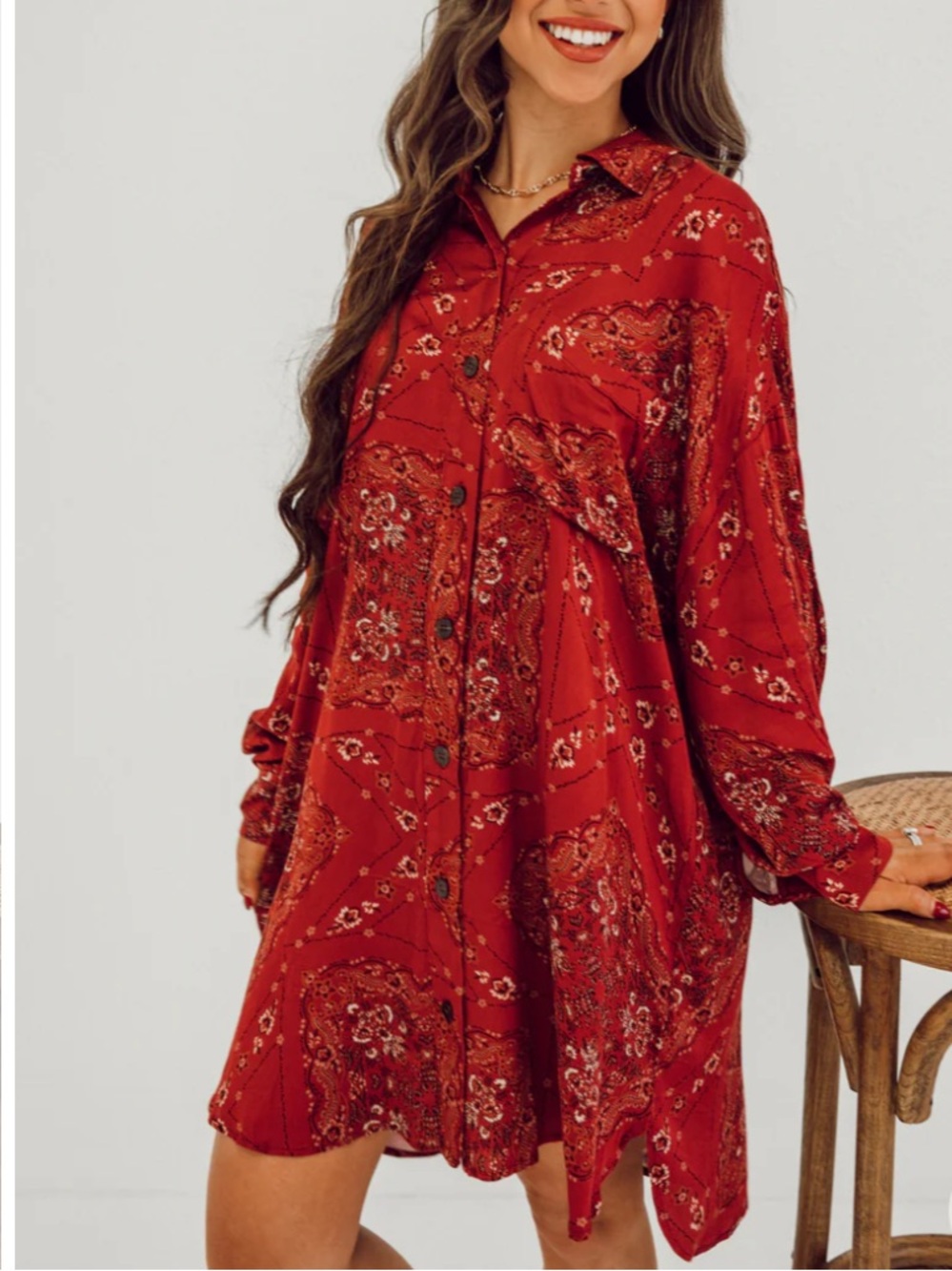 Dress Forum Red Paisley Button-Front Shirt Dress